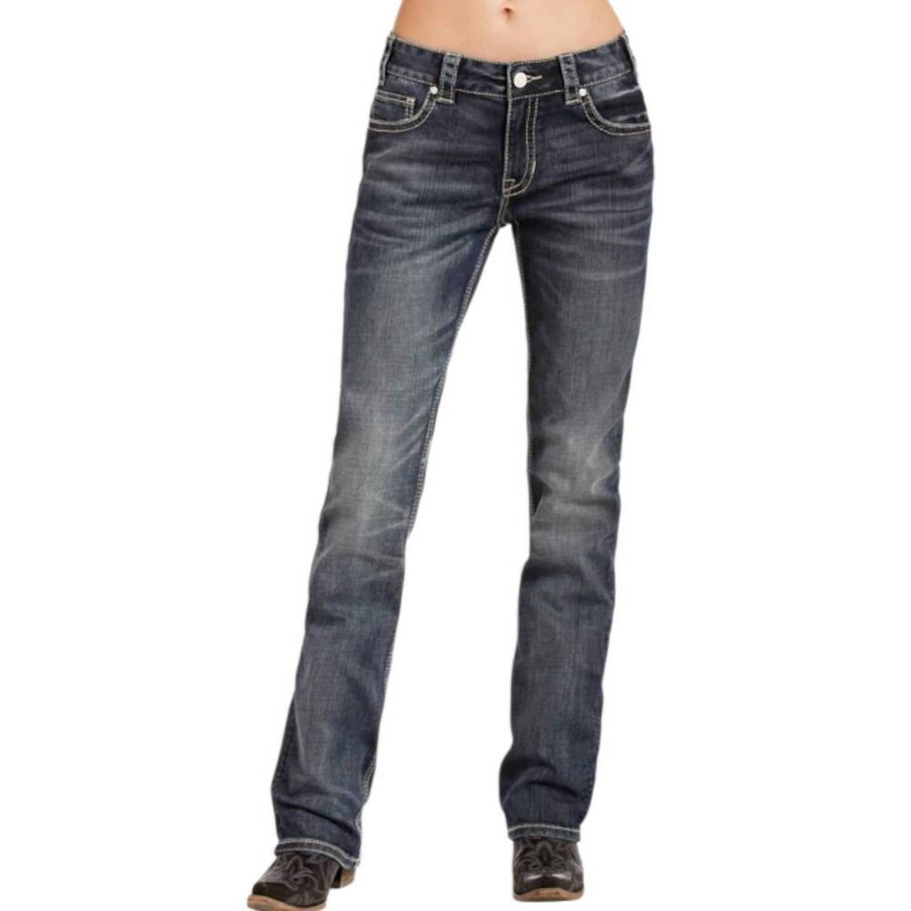 NEW ROCK & ROLL DENIM mid rise boot cut boyfriend fit jeans in dark wash